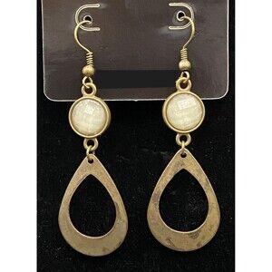 Handmade Cutout Teardrop with Faceted Cream Cabochon Bead Earrings by Neanie-Bot